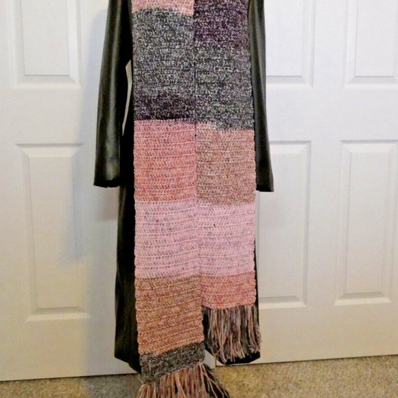 Pink Black Handmade Scarf 108" x 7" Crochet Knit Winter Warm Long Christmas Gift - Picture 4 of 6